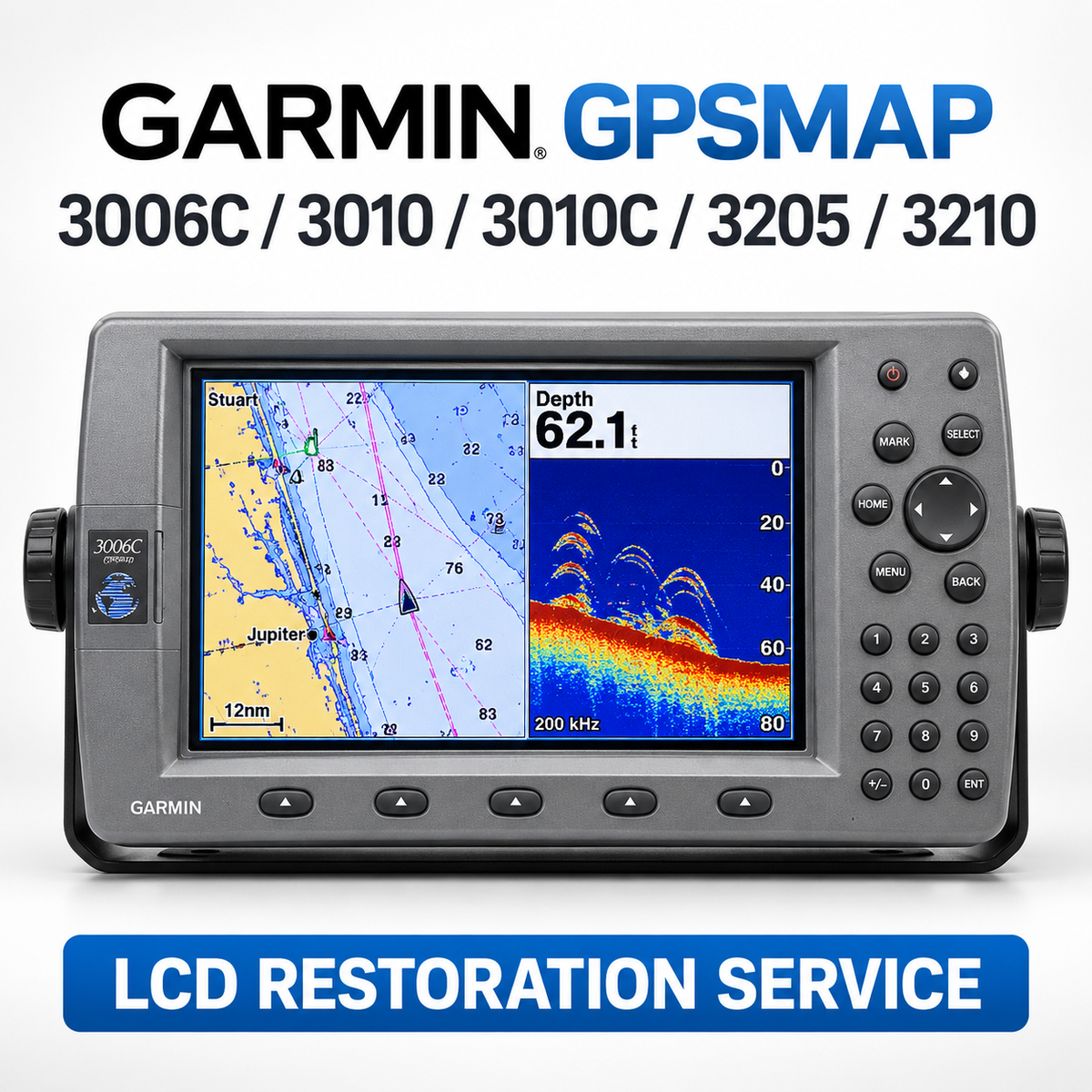 Garmin GPSMAP 3006C, 3010, 3010C, 3205 and 3210 LCD restoration service