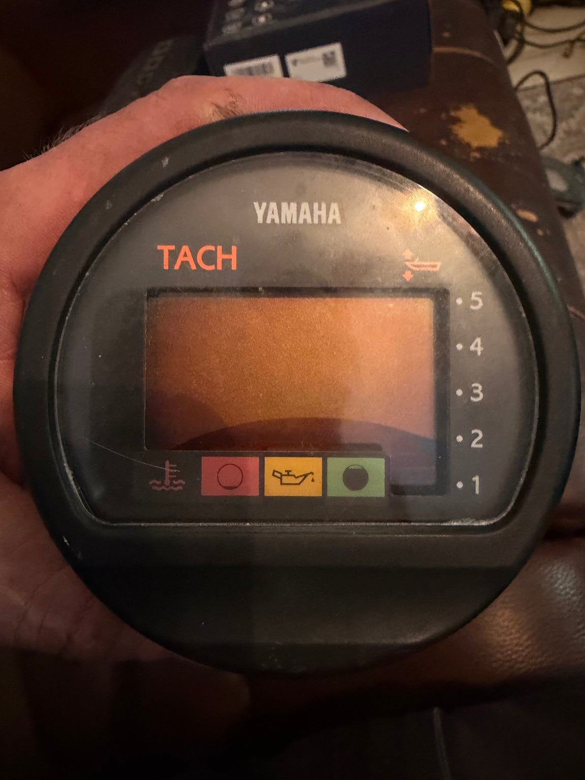 Yamaha 6Y5 tachometer with a faded, sun-damaged LCD before restoration