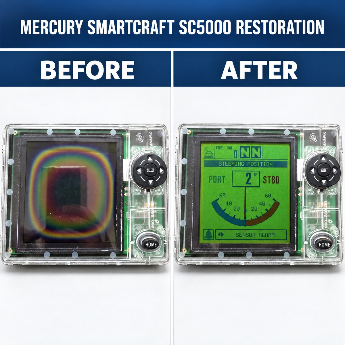Cummins DieselView SC5000 display before and after LCD restoration