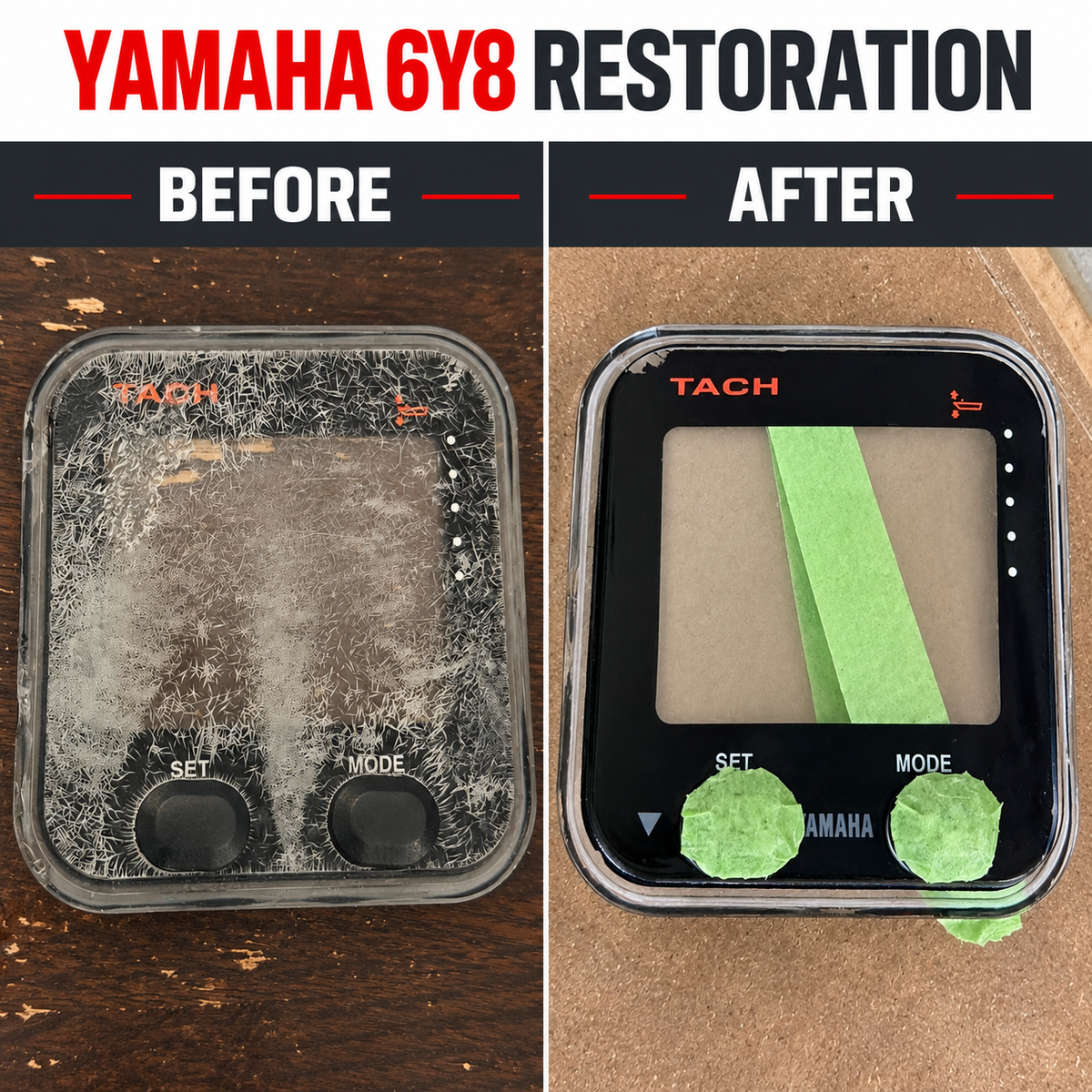 Yamaha 6Y8 Command Link gauge before and after restoration