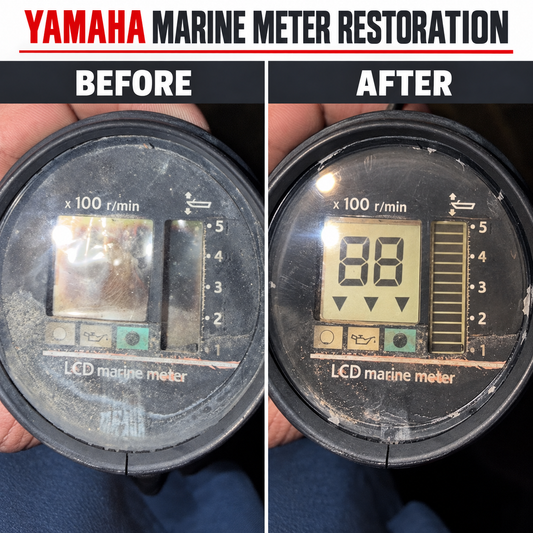 Early Yamaha marine tachometer before and after LCD restoration