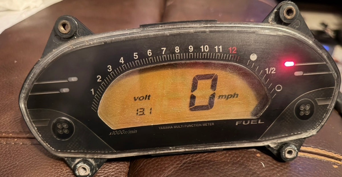 Powered-on Yamaha WaveRunner multifunction gauge cluster showing restored LCD display